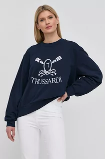Bluzy damskie - Trussardi Trussardi bluza bawełniana damska kolor granatowy z aplikacją - grafika 1