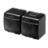 Gniazdka elektryczne - Karlik Gniazdo hermetyczne podwójne z uziemieniem Junior 12GHE-2D klapka dymna) 2x(2P+Z) bez przesłon czarne - miniaturka - grafika 1