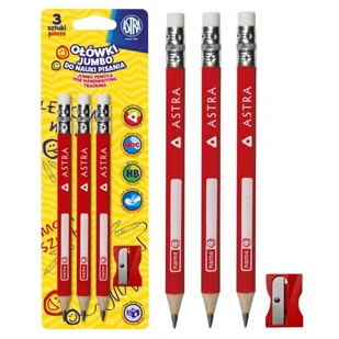 Astra Ołówki Jumbo HB Do Nauki Pisania 3 Szt. + Temperówka - Szkolne artykuły papiernicze - miniaturka - grafika 1