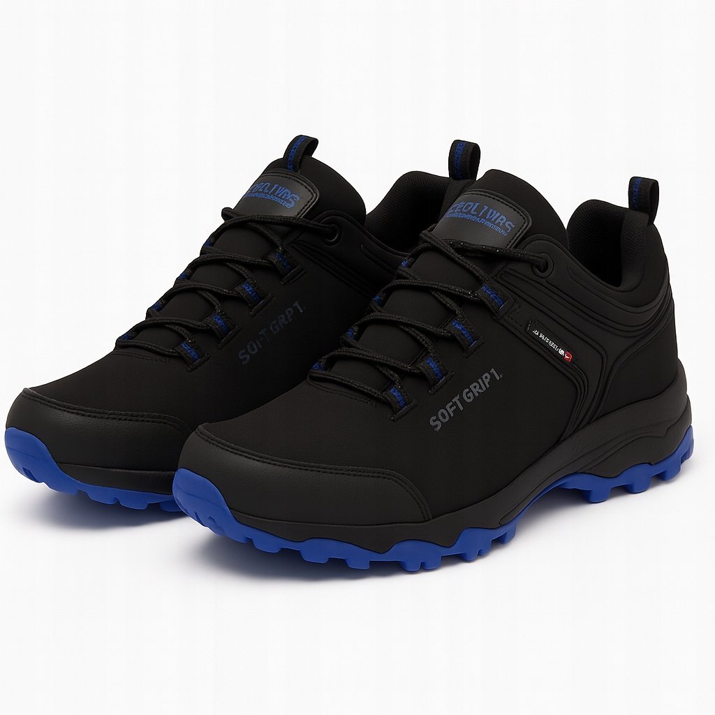 Męskie buty trekkingowe Softshell czarne z niebieską podeszwą 45