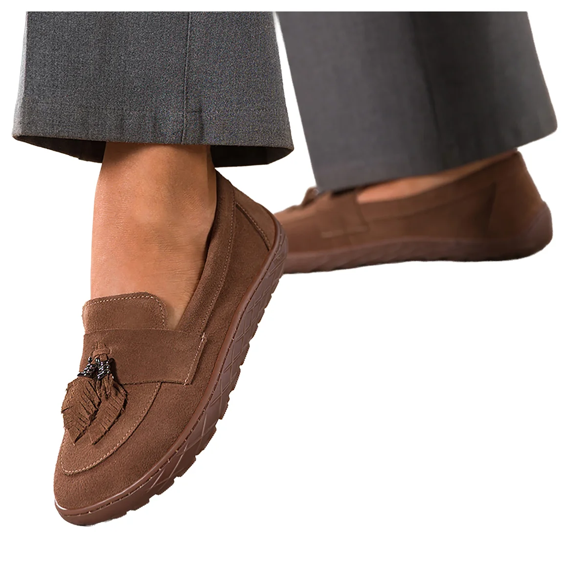 Brązowe mokasyny barefoot skórzane damskie zamszowe szerokie z ozdobami na elastycznej żłobionej płaskiej podeszwie PRODUKT POLSKI Casu 89779