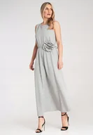 Sukienki - Elegancka sukienka bez rękawów Sukienka z różą Szary M1191 UNI - miniaturka - grafika 1