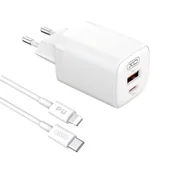 Ładowarki do telefonów - XO Ładowarka sieciowa L96 PD 30W QC 3.0 18W 1x USB 1x USB-C biała + kabel USB-C - Lightning - miniaturka - grafika 1