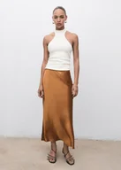 Spódnice - MANGO - Satynowa spódnica midi koniakowy - XS - Kobieta - miniaturka - grafika 1