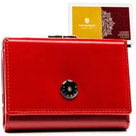 Portfele - Czerwony elegancki portfel damski ze skóry naturalnej portmonetka na zatrzask i bigiel PETERSON rozbudowany na karty pudełko na prezent RFID STOP - miniaturka - grafika 1