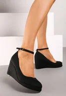 Czółenka - Czarne Czółenka na Koturnie Zapinane Wokół Kostki Navilaya - miniaturka - grafika 1