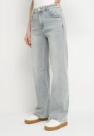 Spodnie damskie - Jasnoniebieskie Jeansy o Szerokim Kroju z Wysokim Stanem Lanarion - miniaturka - grafika 1