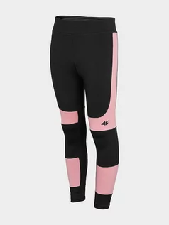 Odzież sportowa dziecięca - 4F Legginsy sportowe w kolorze czarno-różowym - grafika 1
