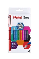 Długopisy - Pentel iZee BX460 Opakowanie 8 długopisów kulkowych z metalowym klipsem, duża końcówka 1 mm, czarny/czerwony/niebieski/zielony/pomarańczowy/różowy/błękitny/fioletowy - miniaturka - grafika 1