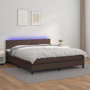 Łóżka - Lumarko Łóżko kontynentalne z materacem i LED, brąz, ekoskóra 180x200cm - miniaturka - grafika 1