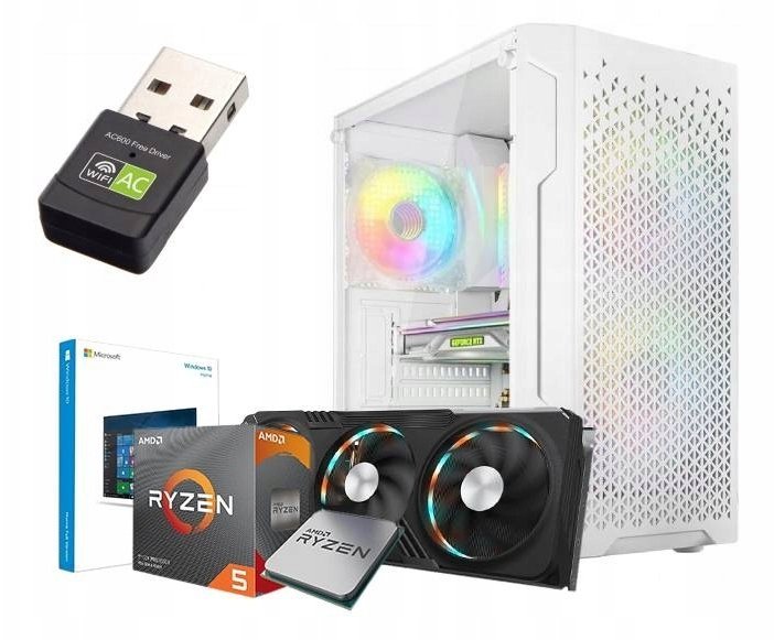 BIAŁY KOMPUTER GAMINGOWY DO GIER RYZEN 5 5500 16GB RTX 3050 6GB SSD 1TB W11 RGB