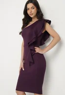 Sukienki - Fioletowa Asymetryczna Sukienka Ozdobiona Falbaną Lenitel - miniaturka - grafika 1