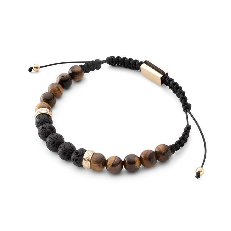 Męska Bransoletka - Tygrysie Oko I Lawa Wulkaniczna, Srebro 925