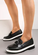 Mokasyny damskie - Czarne Mokasyny z Metaliczną Aplikacją i Delikatnym Printem Unica - miniaturka - grafika 1