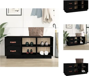 vidaXL Ławka na buty czarna 100x34x45 cm lite drewno sosnowe - Stojaki i szafki na buty - Szafki na buty - miniaturka - grafika 1