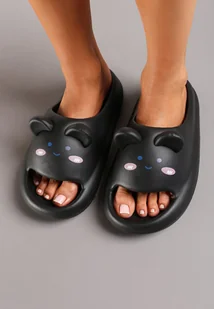 Czarne Piankowe Klapki ze Zwierzątkiem na Szerokim Pasku Iridesae - Klapki i japonki damskie - miniaturka - grafika 1