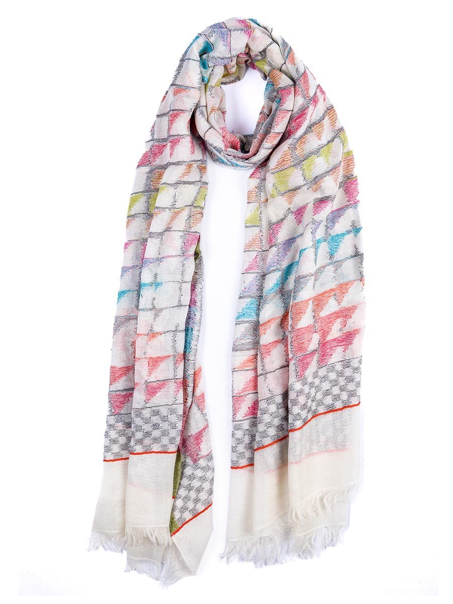 Damski żakardowy szalik tkany biały Passigatti