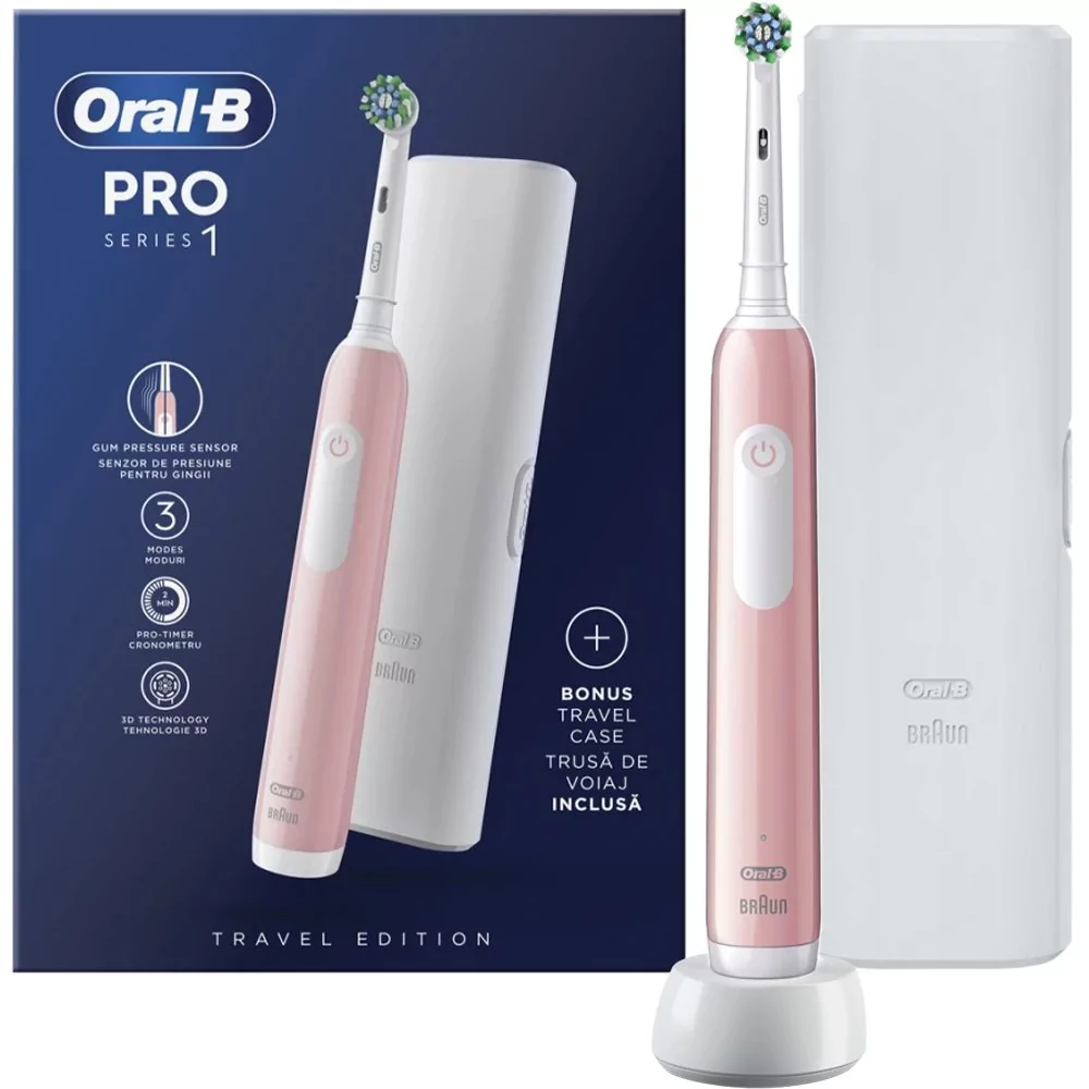 Szczoteczka Elektryczna Do Zębów Oral-B Pro Series 1 Różowa 3 Tryby + Etui
