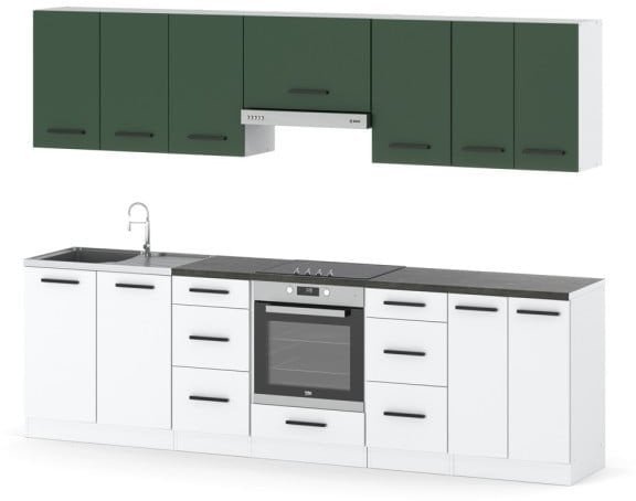 Meble Kuchenne Roma 2.8m Modułowa Kuchnia Butelkowa Zieleń Biały Mat