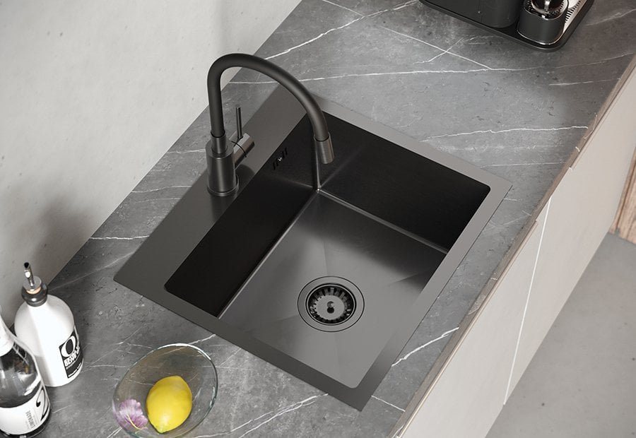 GraniteQ LUKE 100 zlewozmywak stainless steel black metal 50x45x20 z syfonem 1-komorowy b/o ZH5045PVDG-QDR