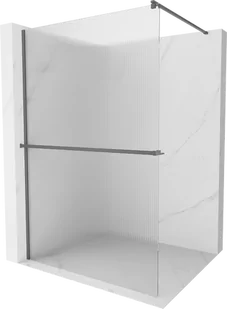Mexen Kioto+ ścianka prysznicowa z półką Walk-in 80 x 200 cm, prążki, gun metal - 800-080-121-95-09 - Ścianki i drzwi prysznicowe - miniaturka - grafika 1