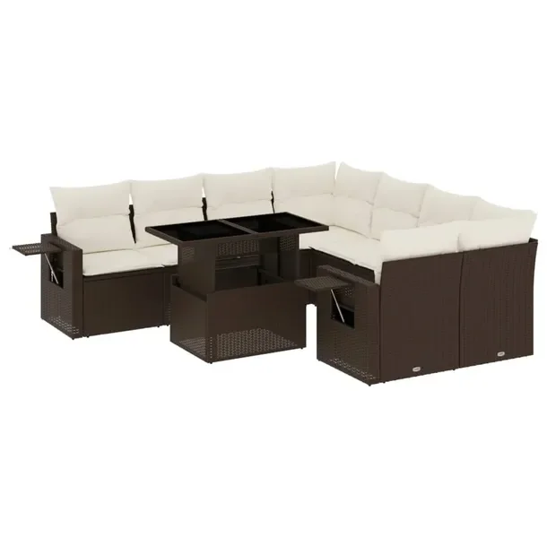 Zestaw mebli ogrodowych brązowy z poduszkami, rattan PE, wymiary 62x62x69