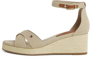 TOMMY HILFIGER Damska flaga CRISS-CROS MID WEDGE ESPAD Espadryle, BEŻOWA (chrzan), 35 UK, Beżowy chrzan, 38 EU - Espadryle damskie - miniaturka - grafika 1