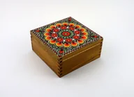 Pojemniki kuchenne - Herbaciarka drewniana na herbatę z 4 przegródkami – pudełko na herbaty folk decoupage jasny dąb organizer prezent rustykalny - miniaturka - grafika 1