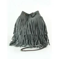 Torebki damskie - ZAMSZOWA LISTONOSZKA WOREK FRĘDZLE WŁOSKA SKÓRZANA SZARA TOREBKA WL45G - miniaturka - grafika 1