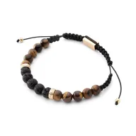 Bransolety męskie - Męska Bransoletka - Tygrysie Oko I Lawa Wulkaniczna, Srebro 925 - miniaturka - grafika 1