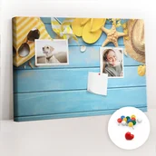 Tablice i flipcharty - Szkolna Tablica korkowa 60x40 cm, Kolorowe Pinezki, wzór Akcesoria plażowe - miniaturka - grafika 1