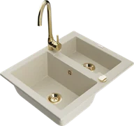 Zlewozmywaki z baterią - Mexen Carlos zlewozmywak granitowy 1,5-komorowy z baterią kuchenną Telma, beżowy - 6518-69-670200-50 - miniaturka - grafika 1