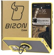 Etui i futerały do telefonów - Bizon Etui z uchwytem na palec Case Hybrid Ring do Galaxy S25 Ultra, przydymione z żółtą ramką - miniaturka - grafika 1