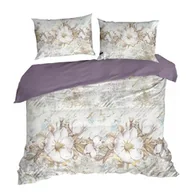 Pościel - Eurofirany Pościel satynowa 220x200 Spring 26 biała wrzosowa kwiaty - miniaturka - grafika 1