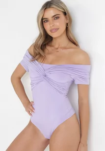 Fioletowe Body z Hiszpańskim Dekoltem i Ozdobnym Węzłem Tempella - Body - miniaturka - grafika 1