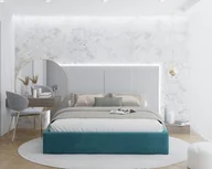 Łóżka - Łóżko tapicerowane ORLANDO z pojemnikiem stelaż metalowy podnoszony - 160x200 - TRINITY - Turkusowy - miniaturka - grafika 1