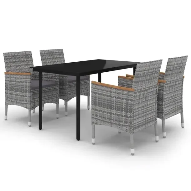 Zestaw mebli ogrodowych 5-elementowy, stół 140x70 cm, szary rattan, czarn