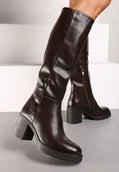 Kozaki damskie - Ciemnobrązowe Kozaki na Słupku z Lekkim Ociepleniem Cetilda - Renee - miniaturka - grafika 1