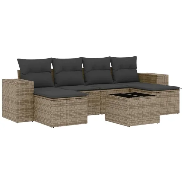 Modułowy zestaw wypoczynkowy z szarego rattan PE, wymiary 55x62x69 cm