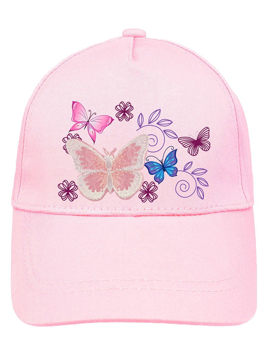 Dziewczęca czapka z daszkiem w motylki jasnoróżowa Ambra r.50/52