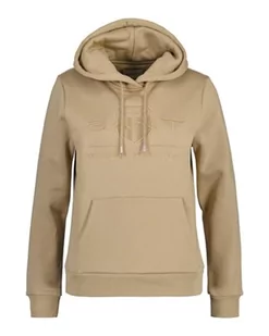 GANT Damska bluza z kapturem Reg Tonal Shield, khaki (Dark Khaki), M - Bluzy damskie - miniaturka - grafika 1