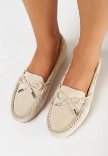 Beżowe Mokasyny z Ozdobną Kokardką i Wiązaniami po Bokach Vimedia - Mokasyny damskie - miniaturka - grafika 1