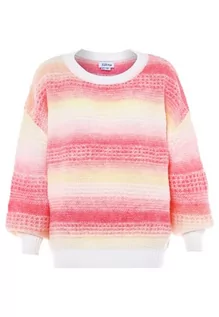 Swetry damskie - Sidona Damski sweter z dzianiny w paski z gradientem kolorów nylon różowy żółty wielokolorowy rozmiar XL/XXL, Różowy, żółty, wielokolorowy, XL - grafika 1
