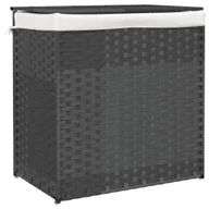 Kosze na bieliznę - vidaXL Kosz na pranie z 2 przegrodami Szary 53x35x57 cm Poli rattan - miniaturka - grafika 1