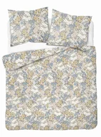 Pościel - Pościel satynowa 160x200 kremowa w białe i niebieskie kwiaty – Satin Stories - miniaturka - grafika 1