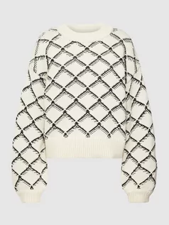 Swetry damskie - Sweter krótki z dzianiny ze wzorem na całej powierzchni model ‘OLIVIA’ - grafika 1