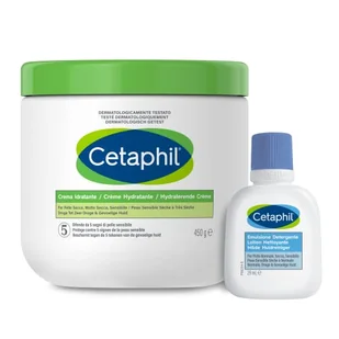 Cetaphil Krem nawilżający do twarzy i ciała, bez zapachu, rozmiar 450g + emulsja do czyszczenia, rozmiar podróżny 29 ml - Balsamy i kremy do ciała - miniaturka - grafika 1