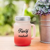 Kubki - Kubek Mason Jar z uszkiem z mrożonego szkła z czerwonym dnem z Twoim nadrukiem - miniaturka - grafika 1