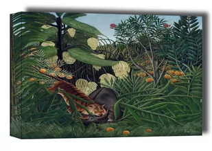Fight between a Tiger and a Buffalo, Henri Rousseau - obraz na płótnie Wymiar do wyboru: 120x90 cm - Obrazy i zdjęcia na płótnie - miniaturka - grafika 1