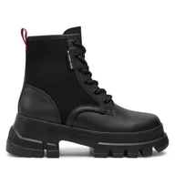 Botki damskie - Trapery Tommy Jeans Tjw Chunky Lace Up Boot Mix Mat EN0EN02554 Czarny - miniaturka - grafika 1